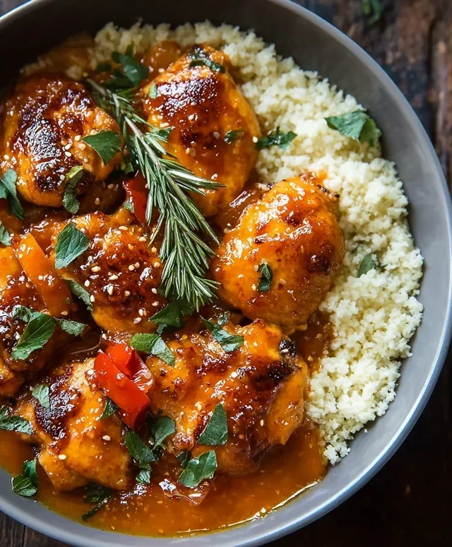Sweet and Sticky 3 Ingredient Apricot Chicken with Cauliflower Rice