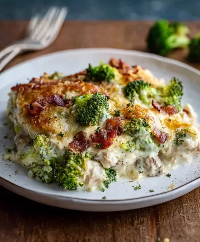 Creamy Low Carb Chicken Casserole with Broccoli and Beef Beef Bacon