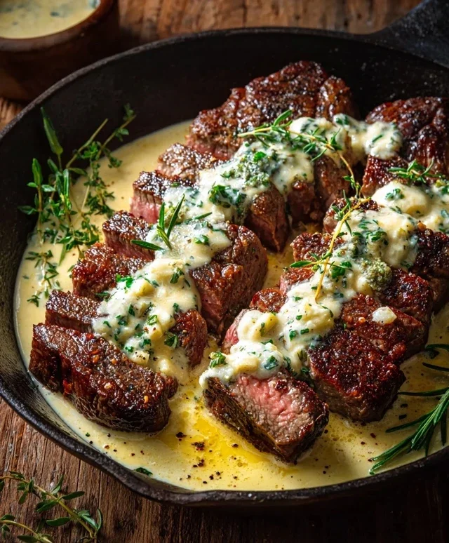 Garlic Butter Steak With Parmesan Cream Sauce
