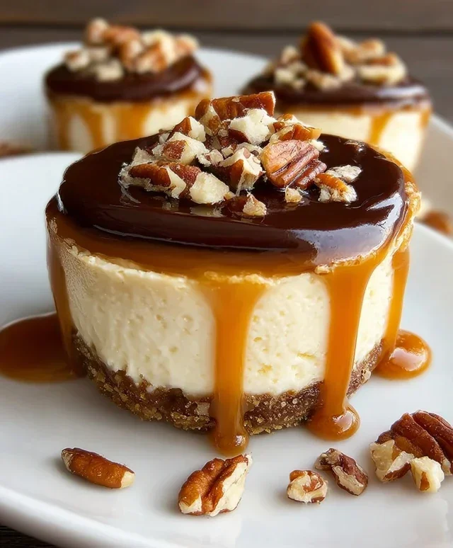 No Bake Turtle Mini Cheesecakes