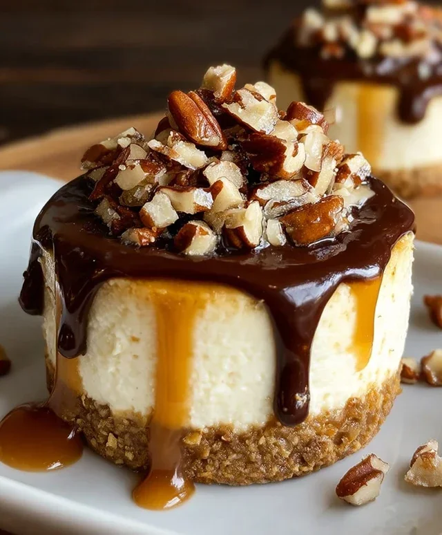 No Bake Turtle Mini Cheesecakes