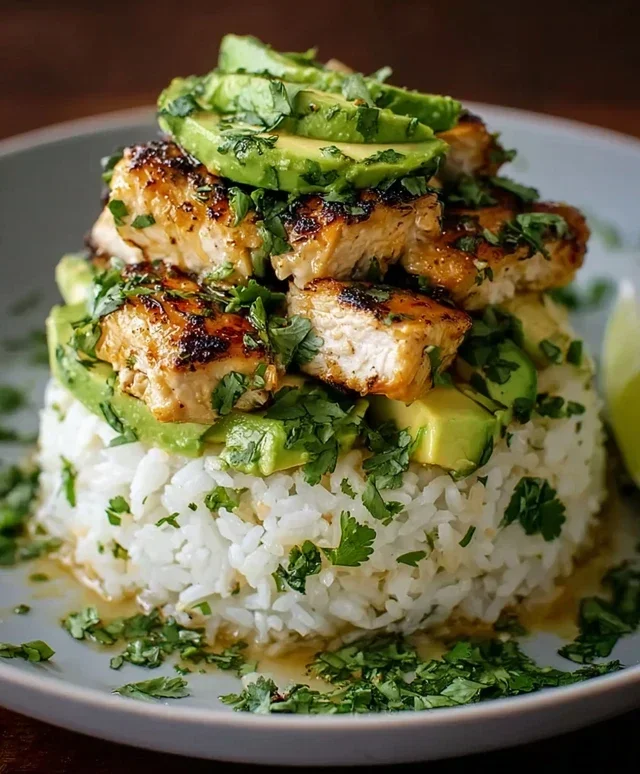 Delicious Honey Lime Chicken & Avocado Rice Stack Recipe