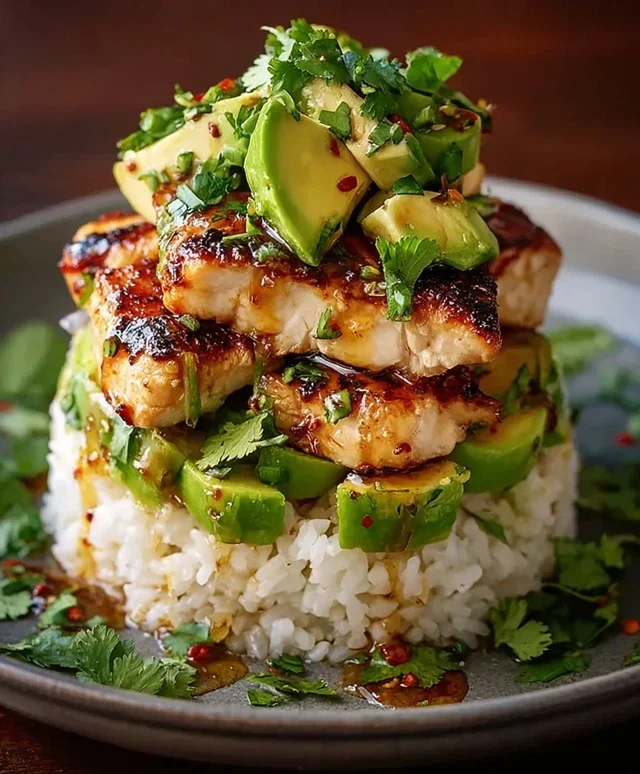 Delicious Honey Lime Chicken & Avocado Rice Stack Recipe