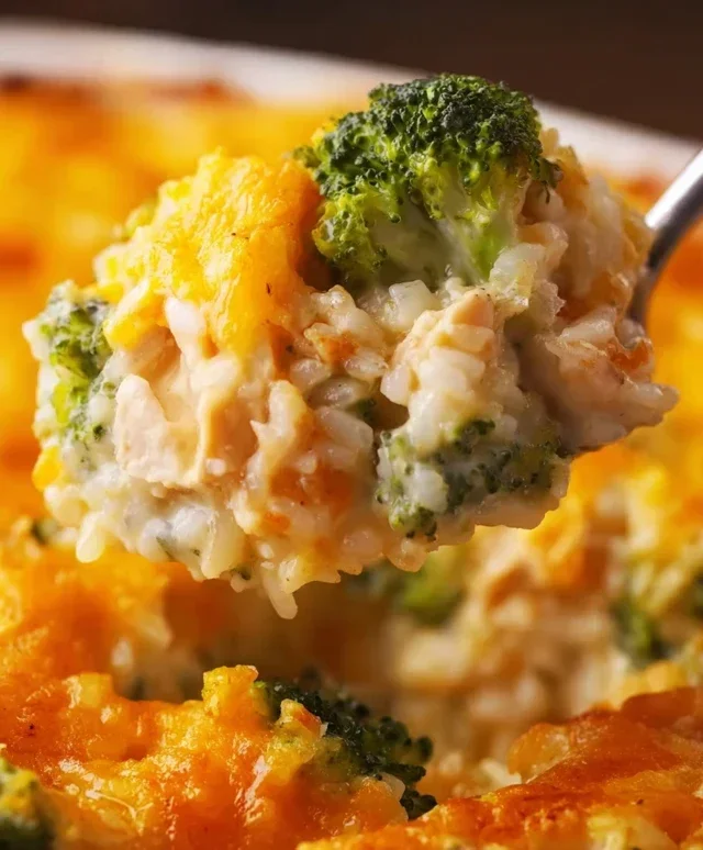 Creamy Chicken Broccoli Rice Cheese Casserole