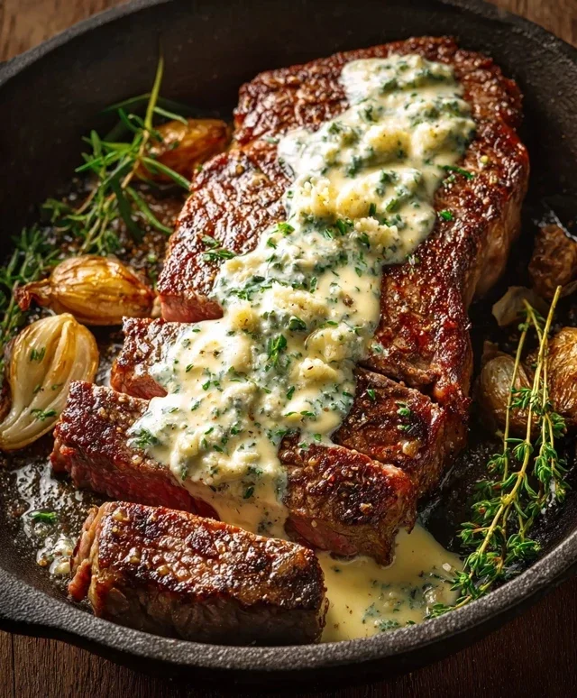 Garlic Butter Steak With Parmesan Cream Sauce
