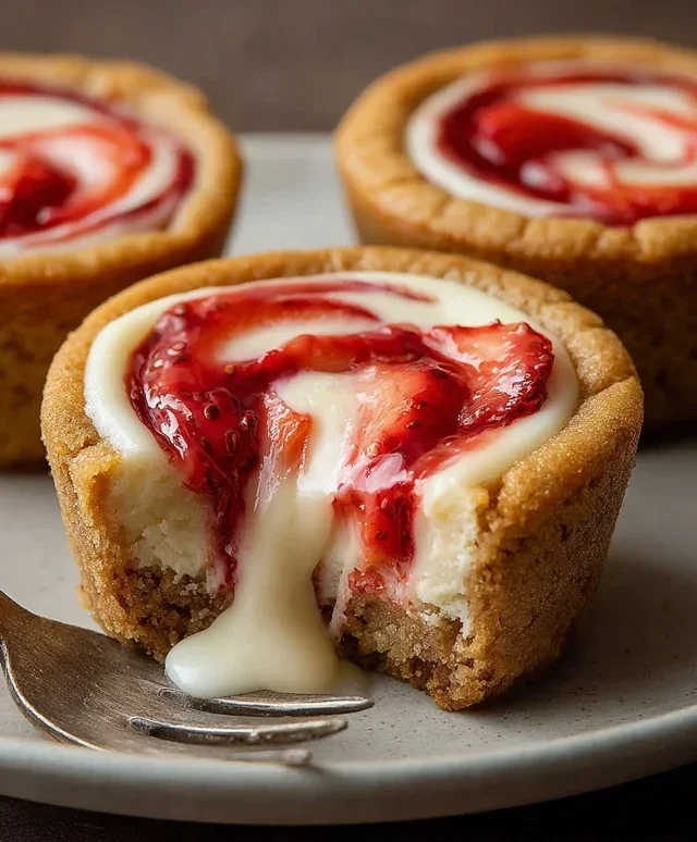 Strawberry Swirl Cheesecake Cookie Cups