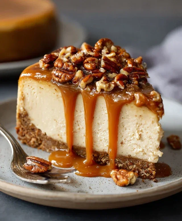 Vegan Caramel Pecan Cheesecake