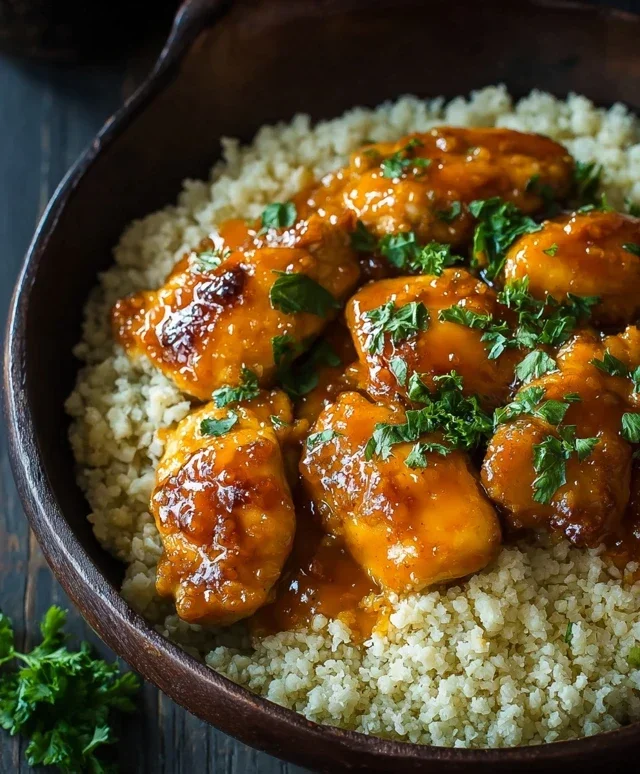 Sweet and Sticky 3 Ingredient Apricot Chicken with Cauliflower Rice