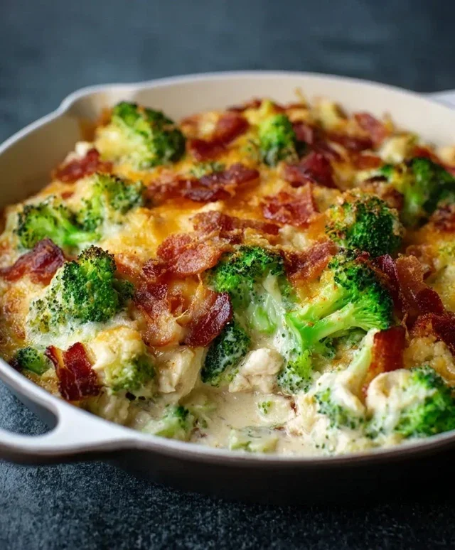 Creamy Low Carb Chicken Casserole with Broccoli and Beef Beef Bacon