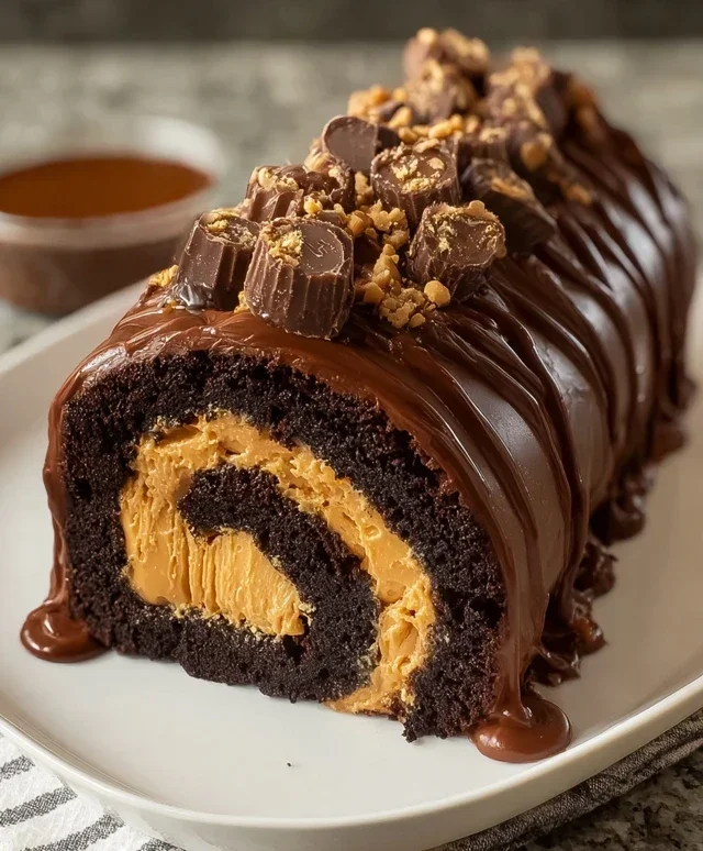 Peanut Butter Cup Chocolate Roll Cake