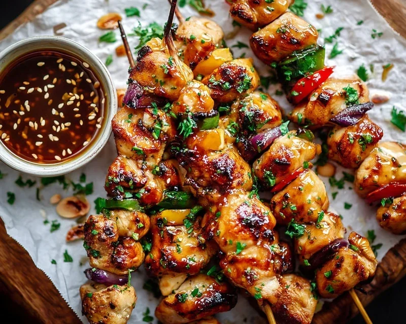 Easy Grilled Asian Chicken Skewers with Honey Garlic Sauce
