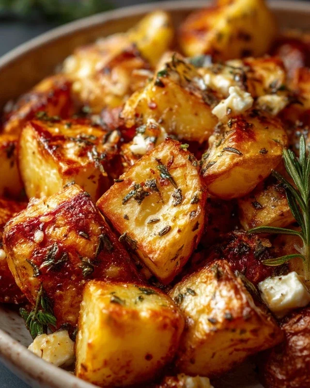 Roasted Potatoes with Baked Feta and Garlic