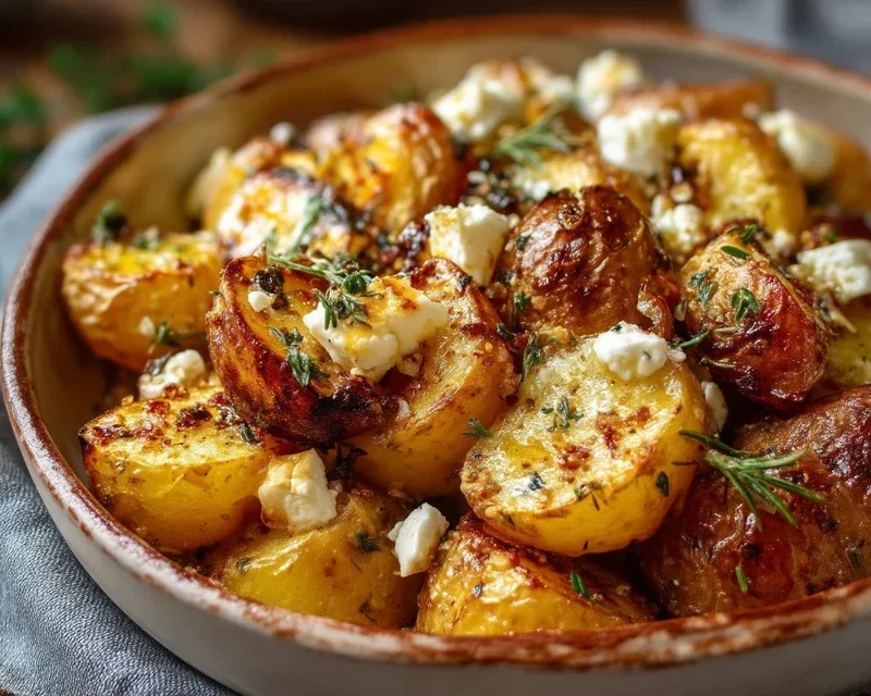 Roasted Potatoes with Baked Feta and Garlic
