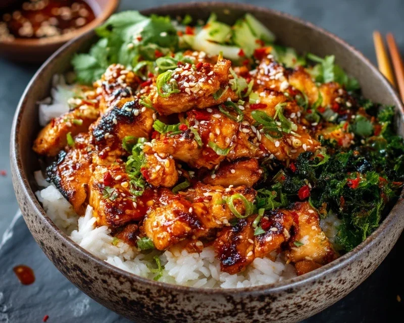 Spicy Honey Gin Extract Extractger Chicken Bowls With Yum Yum Sauce