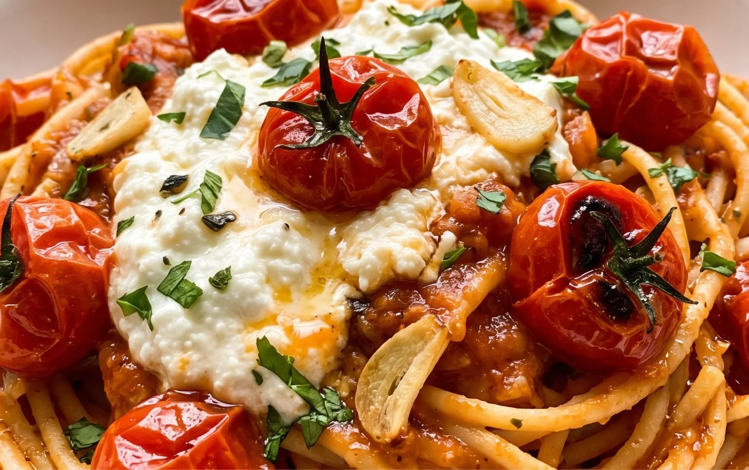 Roasted Tomato and Garlic Ricotta Pasta