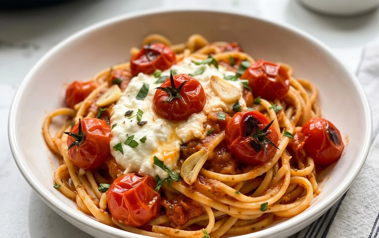 Roasted Tomato and Garlic Ricotta Pasta