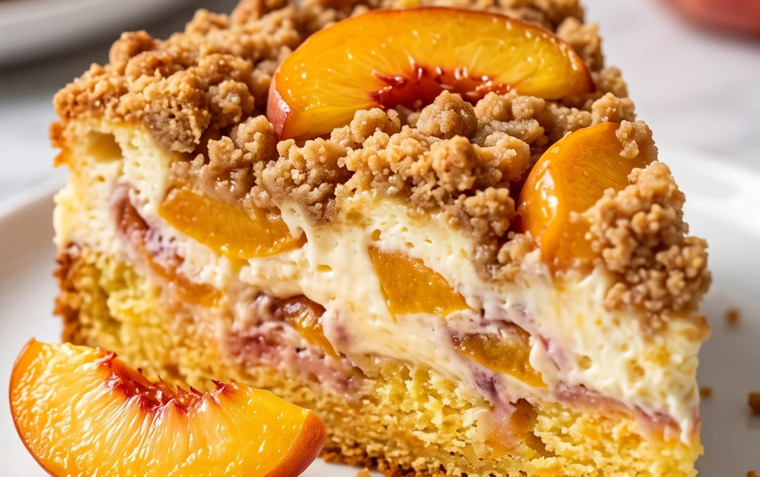 Peach Cream Cheese Cake with Streusel Topping