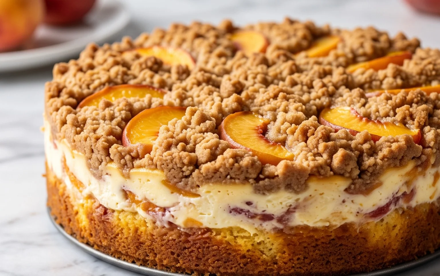 Peach Cream Cheese Cake with Streusel Topping