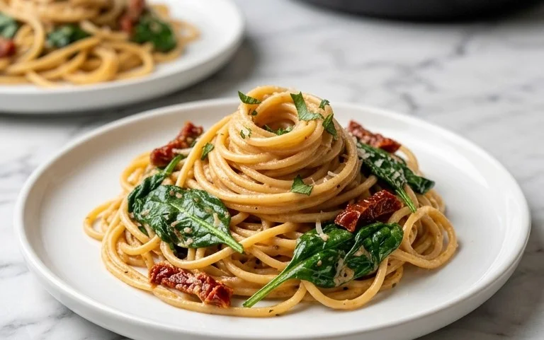 Spaghetti & Spinach with Sun-Dried Tomato Cream Sauce
