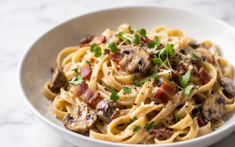 Creamy Beef Bacon and Mushroom Pasta